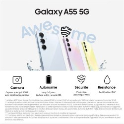 Smartphone Samsung Galaxy A55 5G 128 Go Bleu en paiement plusieurs fois sur Wedealee.com