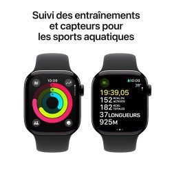 Besoin d’une nouvelle Apple Watch Series 10 GPS 42 mm - Boîtier Aluminium Noir de Jais - Bracelet Sport Noir M/L - payez la e...